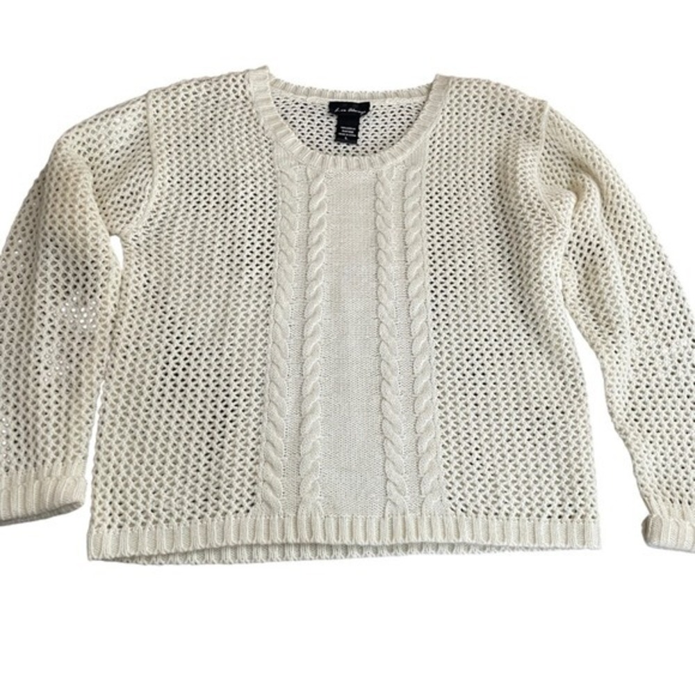 Love Always Cream‎ Open Knit Cable Knit Mesh Sweater Womens Large Ivory Pullover